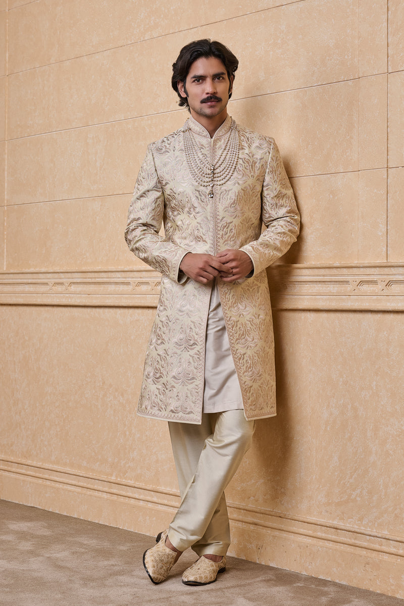 Cream Embroidered Sherwani With Java Detailing