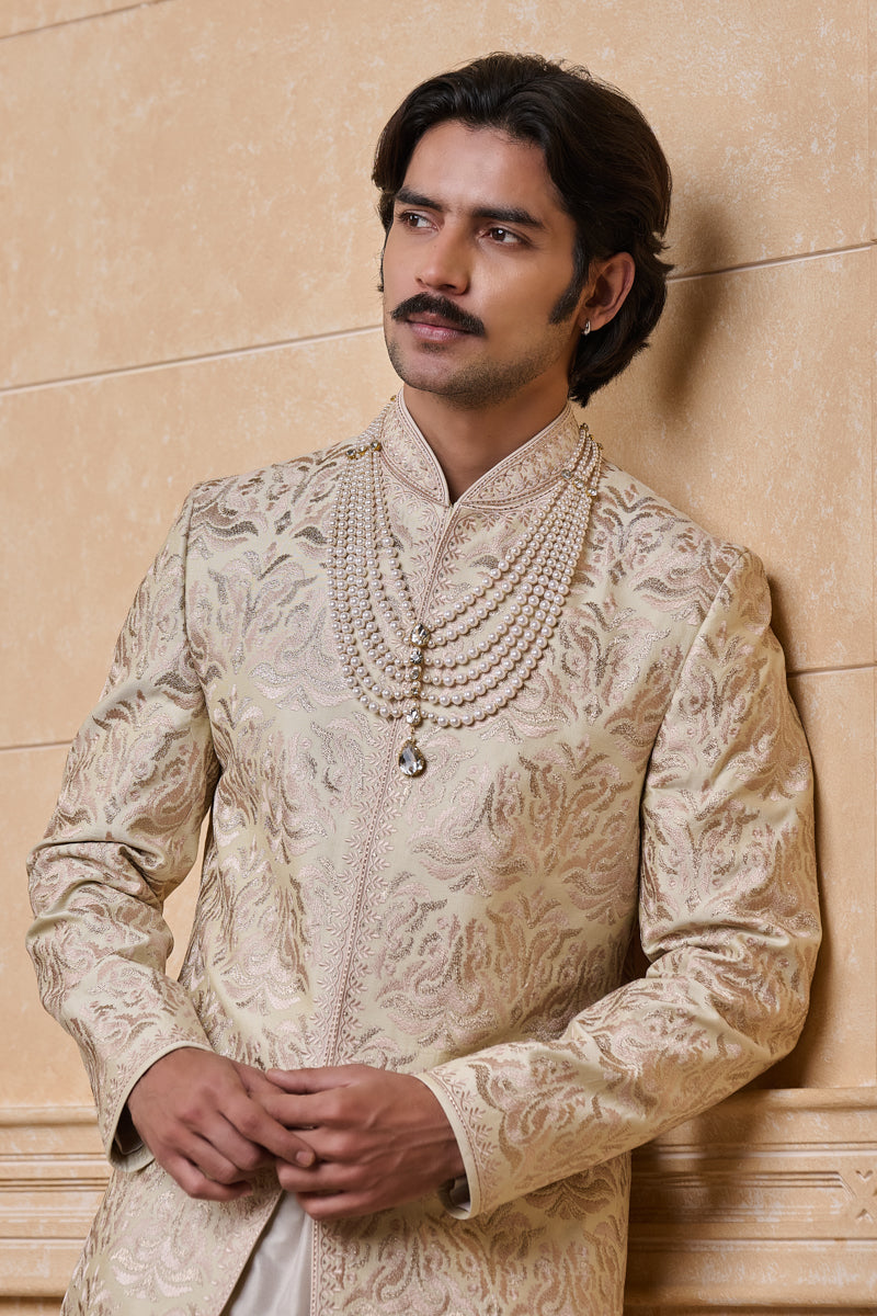 Cream Embroidered Sherwani With Java Detailing