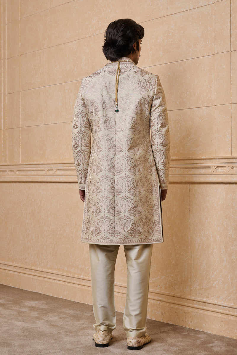 Cream Embroidered Sherwani With Java Detailing