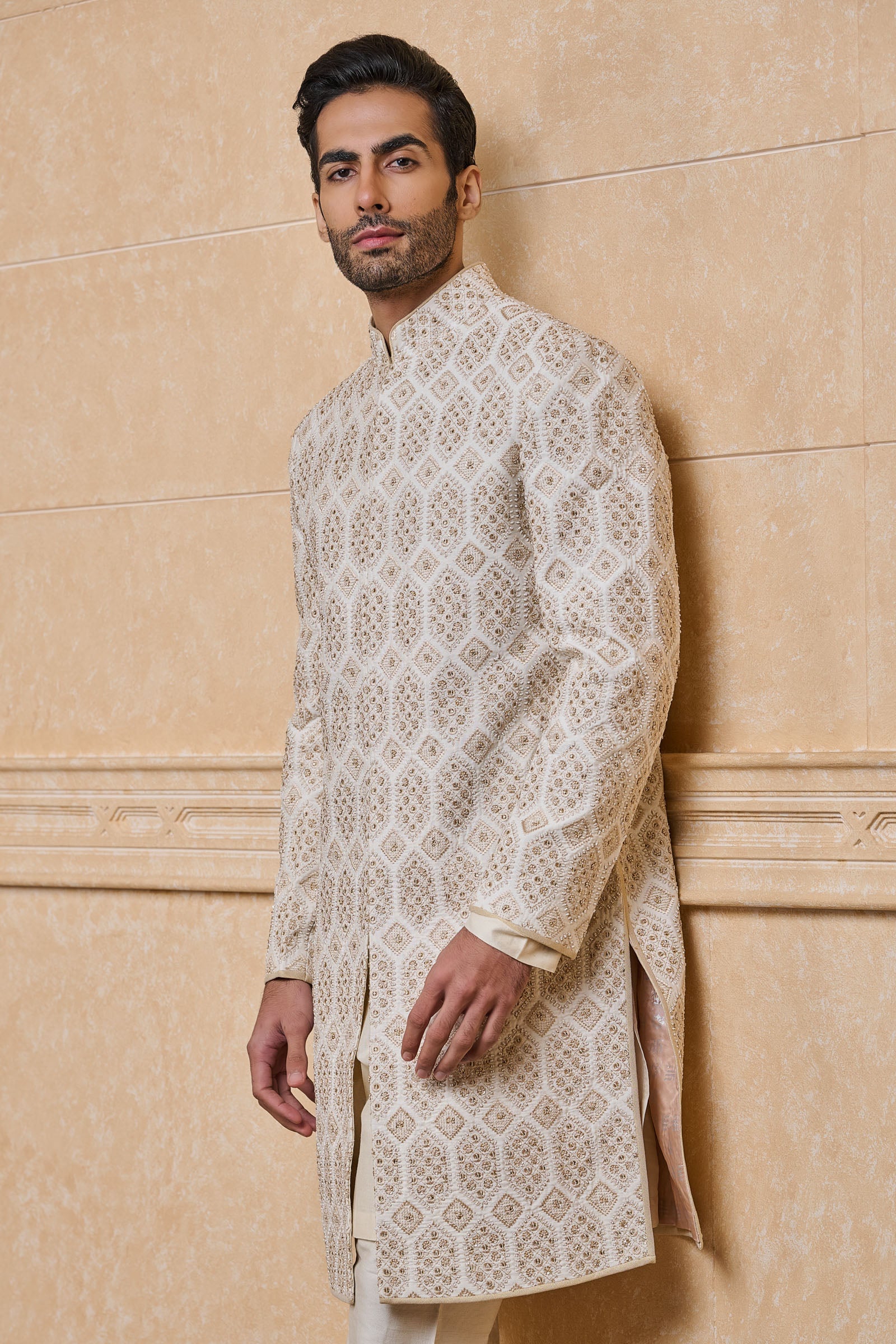 Ivory All Over Hand Embroidered Sherwani