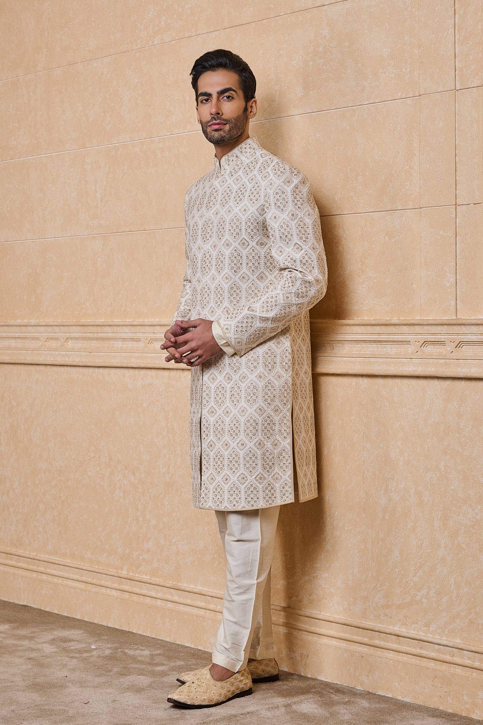 Ivory All Over Hand Embroidered Sherwani