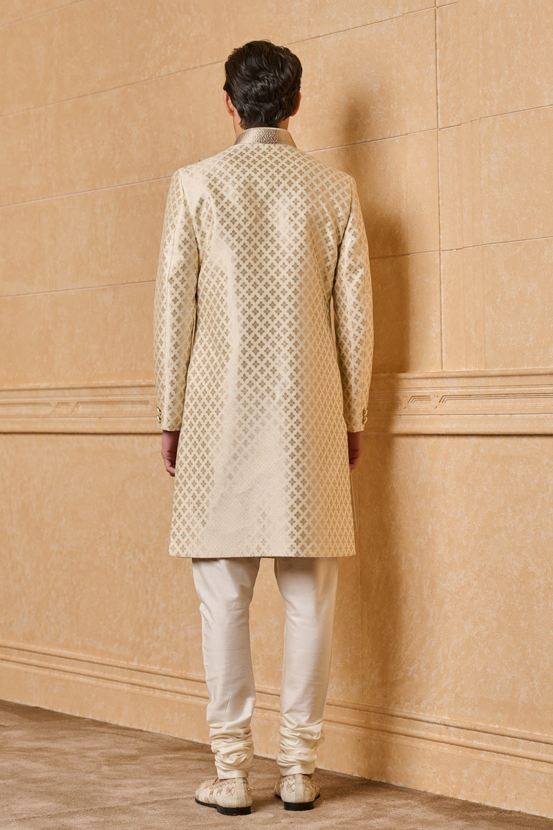 Ivory Classic Sherwani With Embroidered Collar