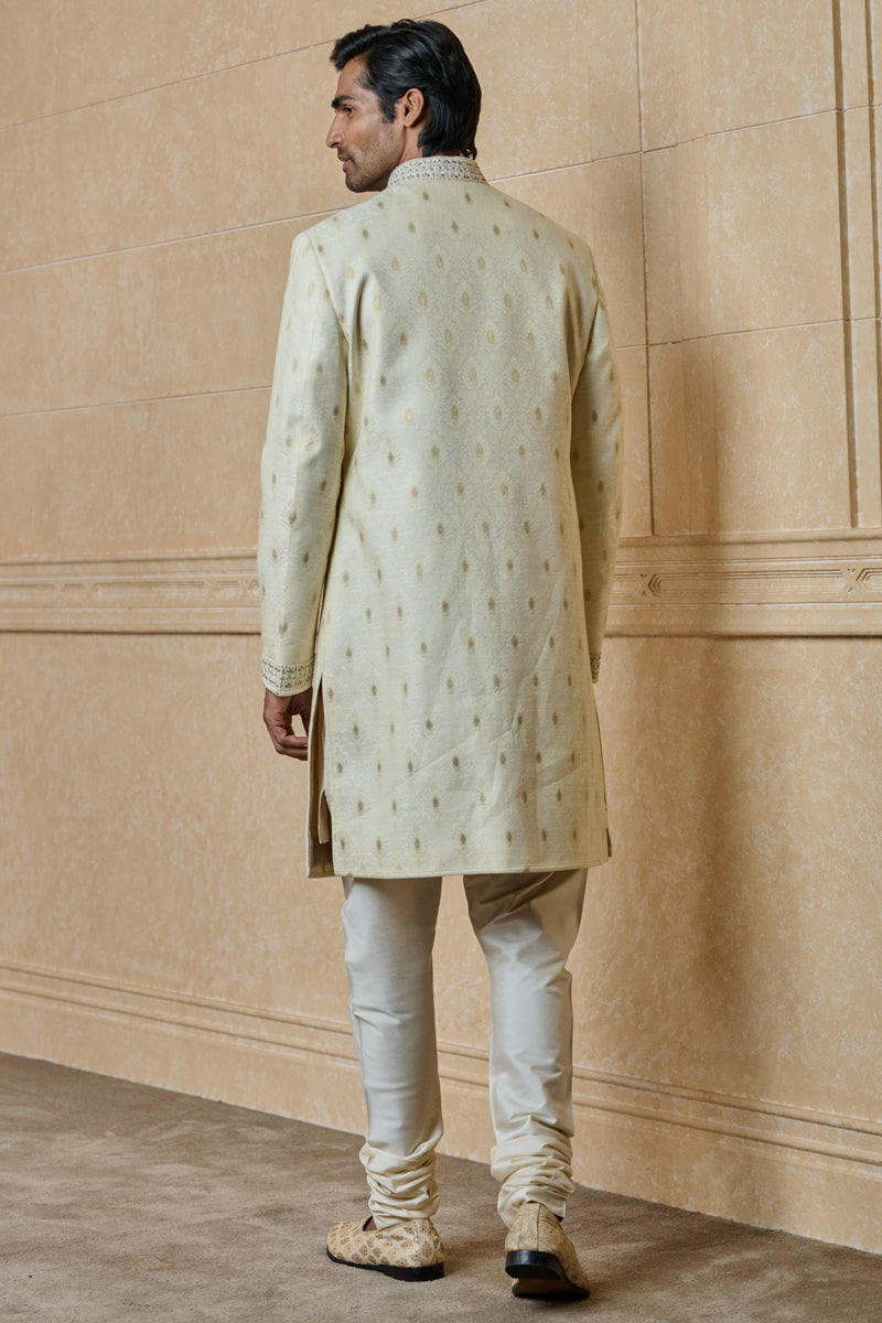 Ivory Classic Sherwani With Embroidered Collar