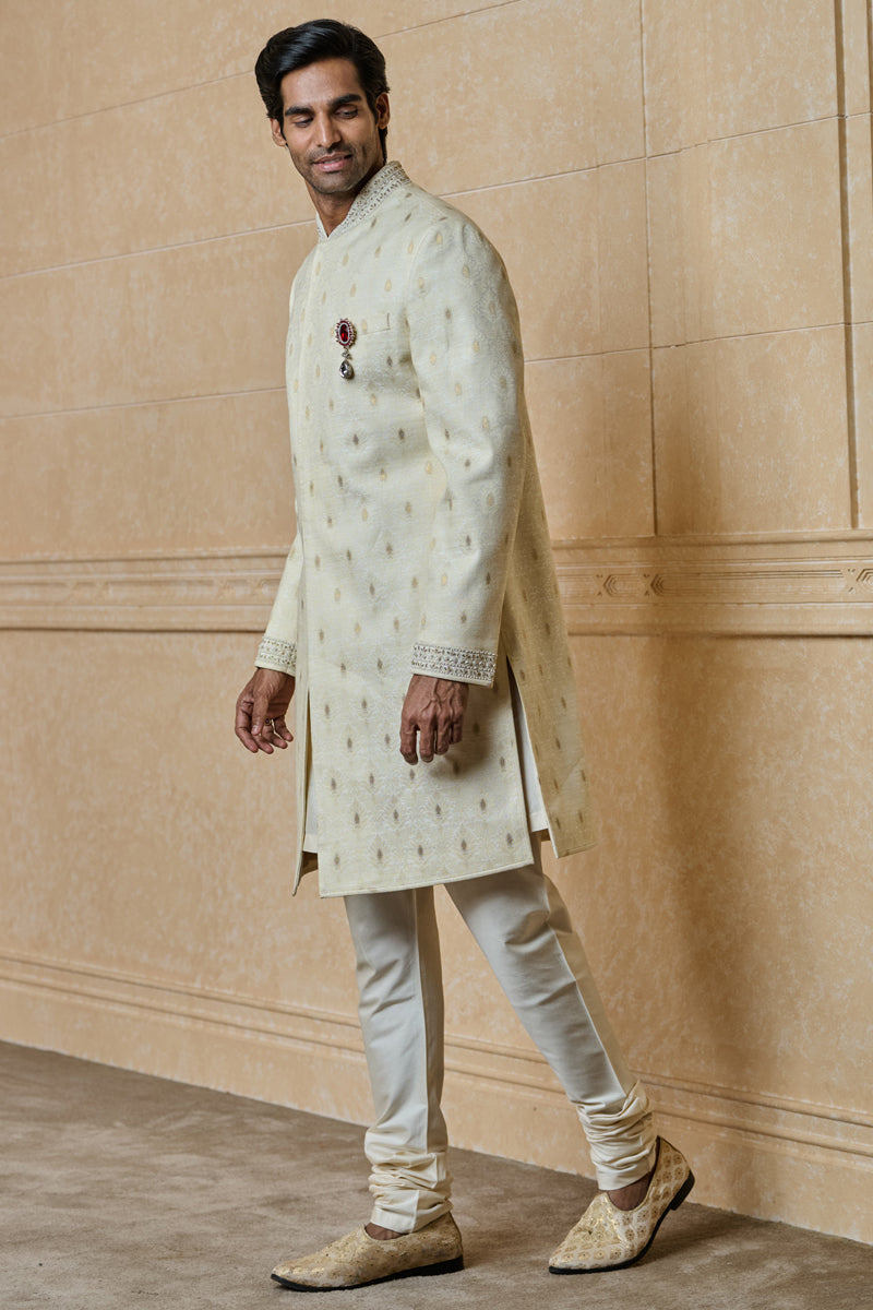 Ivory Classic Sherwani With Embroidered Collar