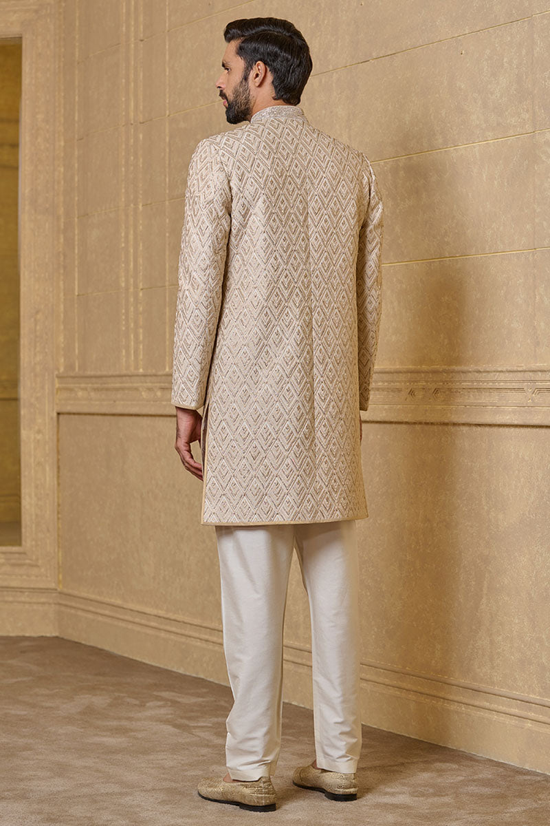 Ivory Sherwani With All Over Pitta Embroidery