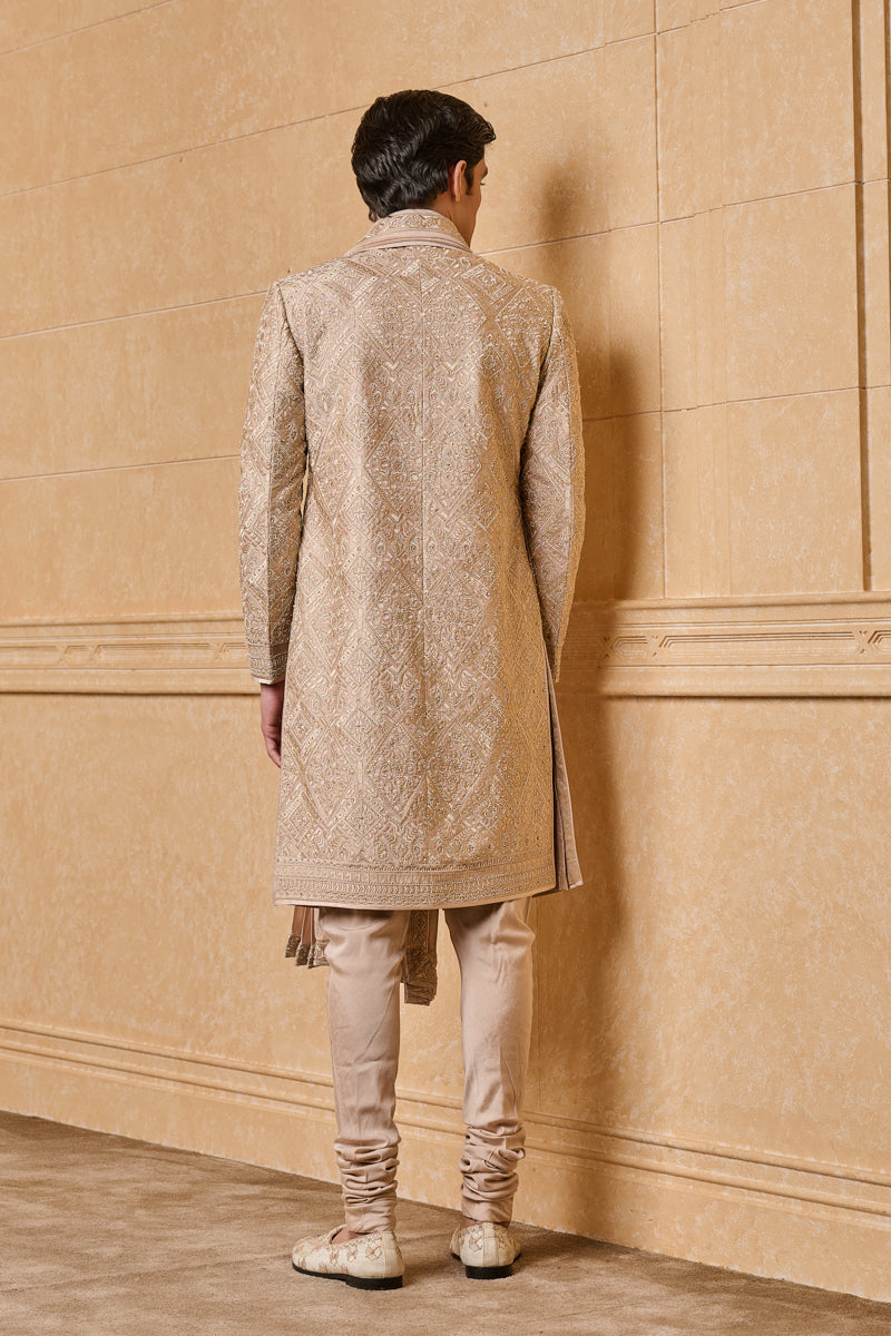 Nude All Over Embroidered Sherwani