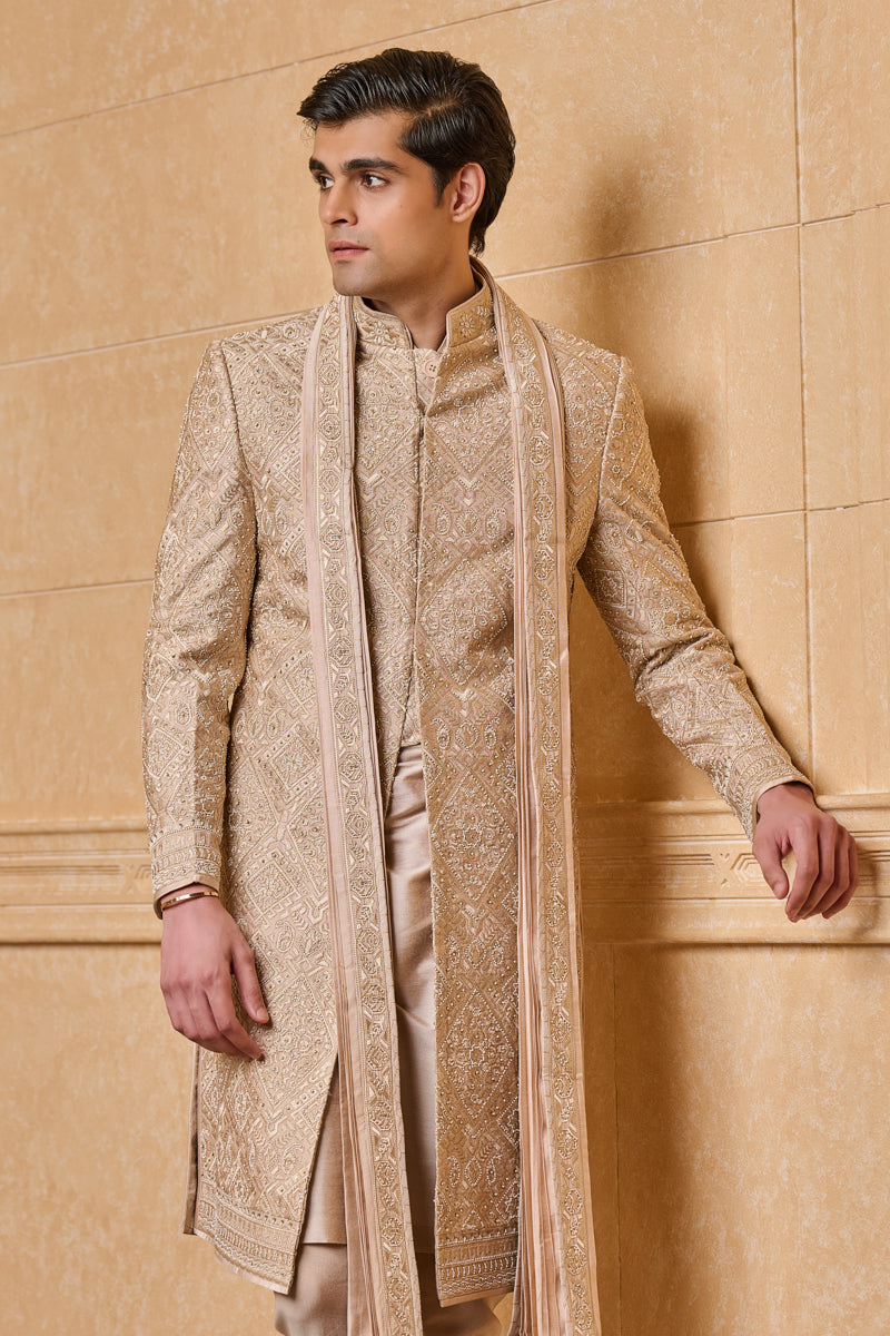 Nude All Over Embroidered Sherwani