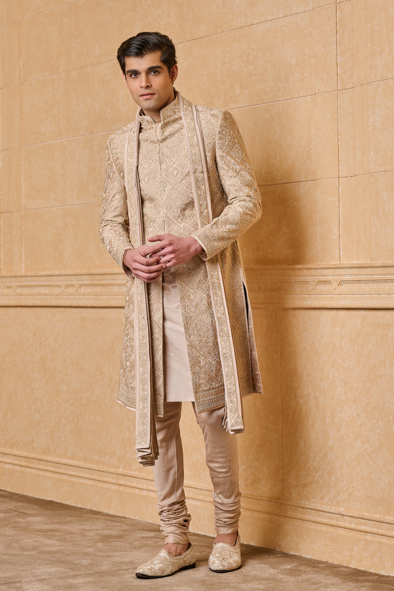 Nude All Over Embroidered Sherwani