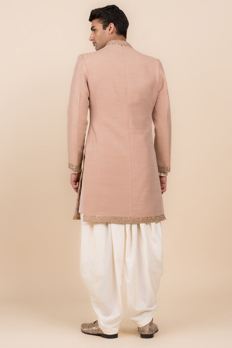 Pink Modern Sherwani With Grown Neck Detailing