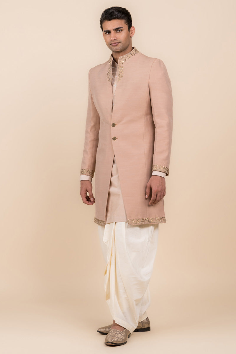 Pink Modern Sherwani With Grown Neck Detailing