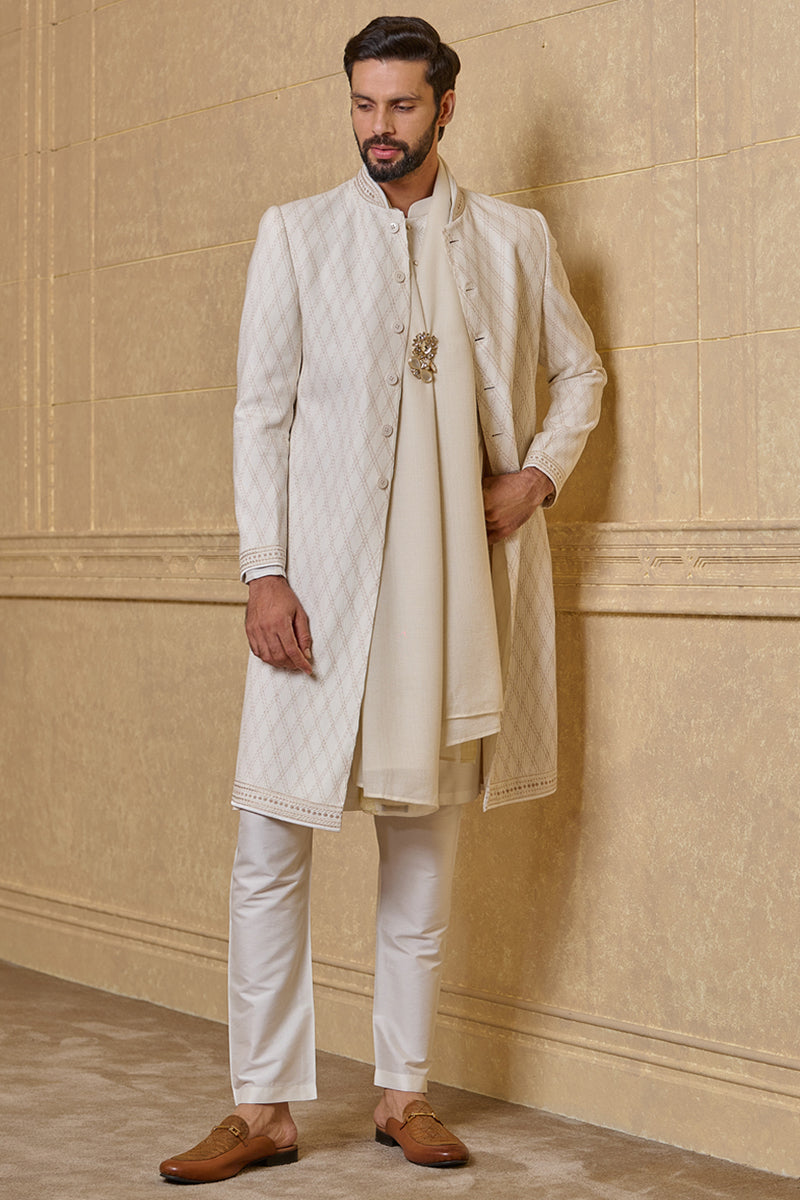 Textured Sherwani With Aari Embroidery