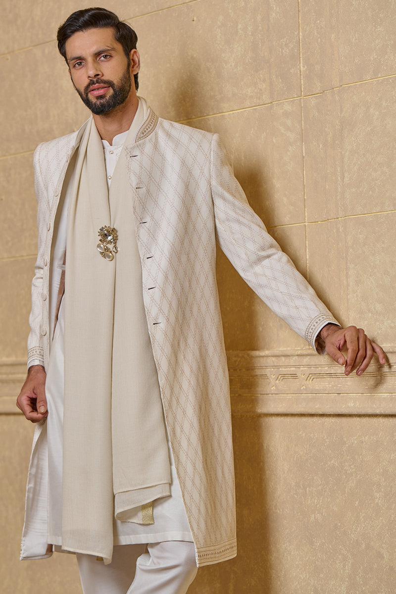 Textured Sherwani With Aari Embroidery