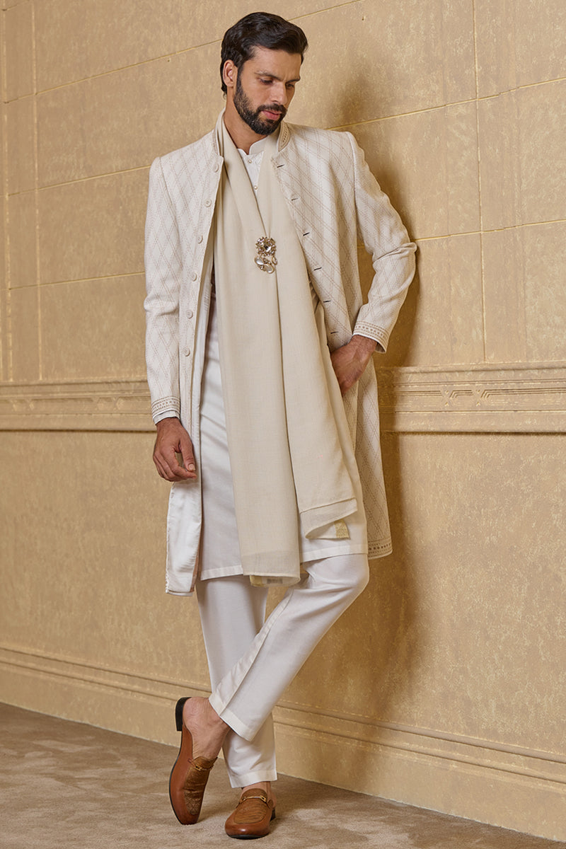 Textured Sherwani With Aari Embroidery