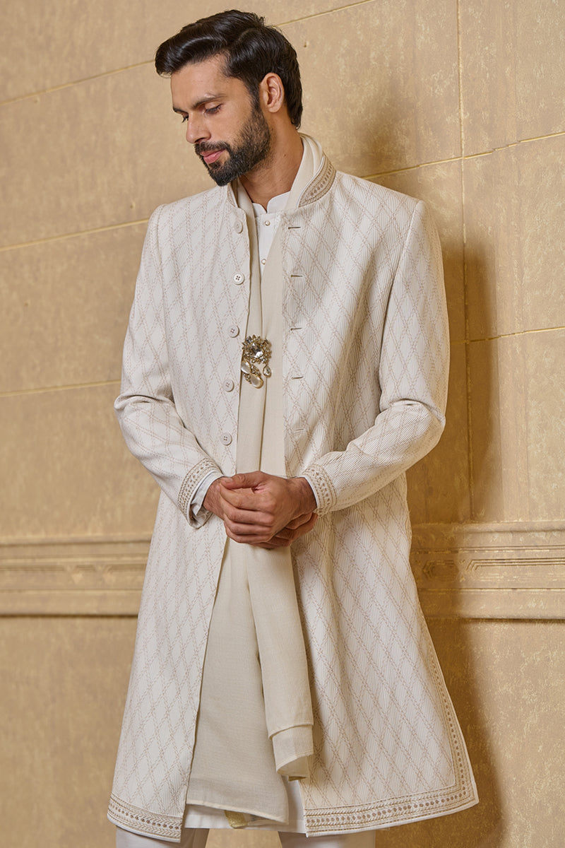 Textured Sherwani With Aari Embroidery