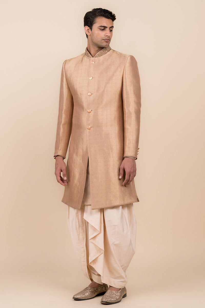 Pink Hand Embroidered Zari Jacquard Sherwani