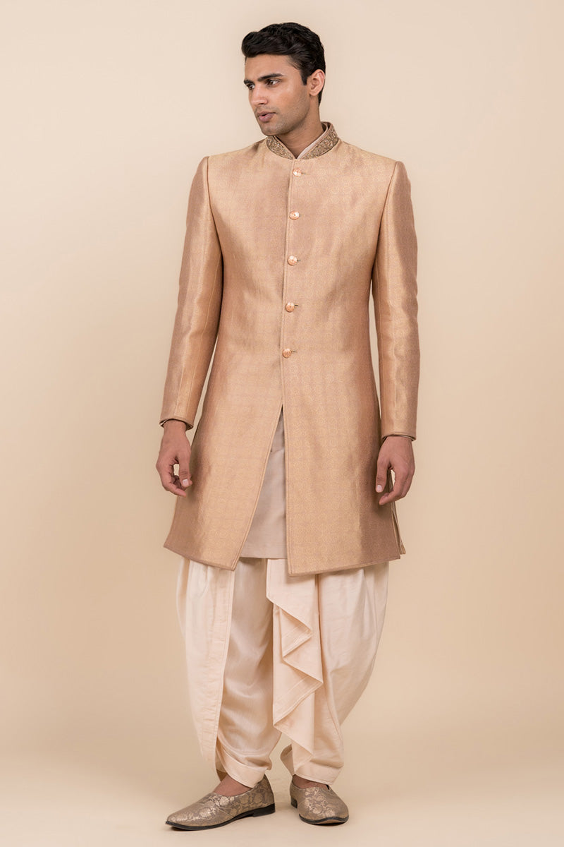 Pink Hand Embroidered Zari Jacquard Sherwani