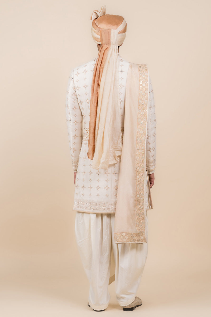 Ivory Sherwani Highlighted With Zardozi Work