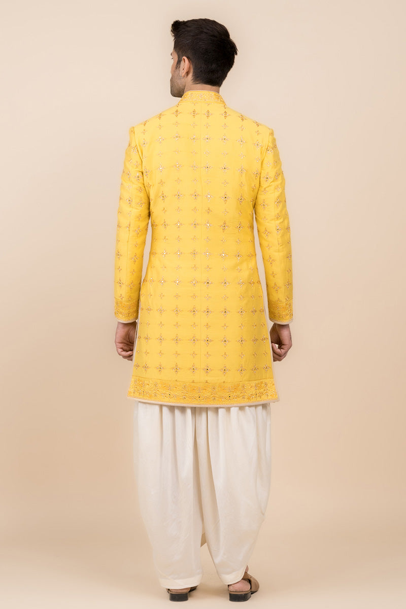 Yellow Ochre Sherwani Highlighted With Zardozi Work