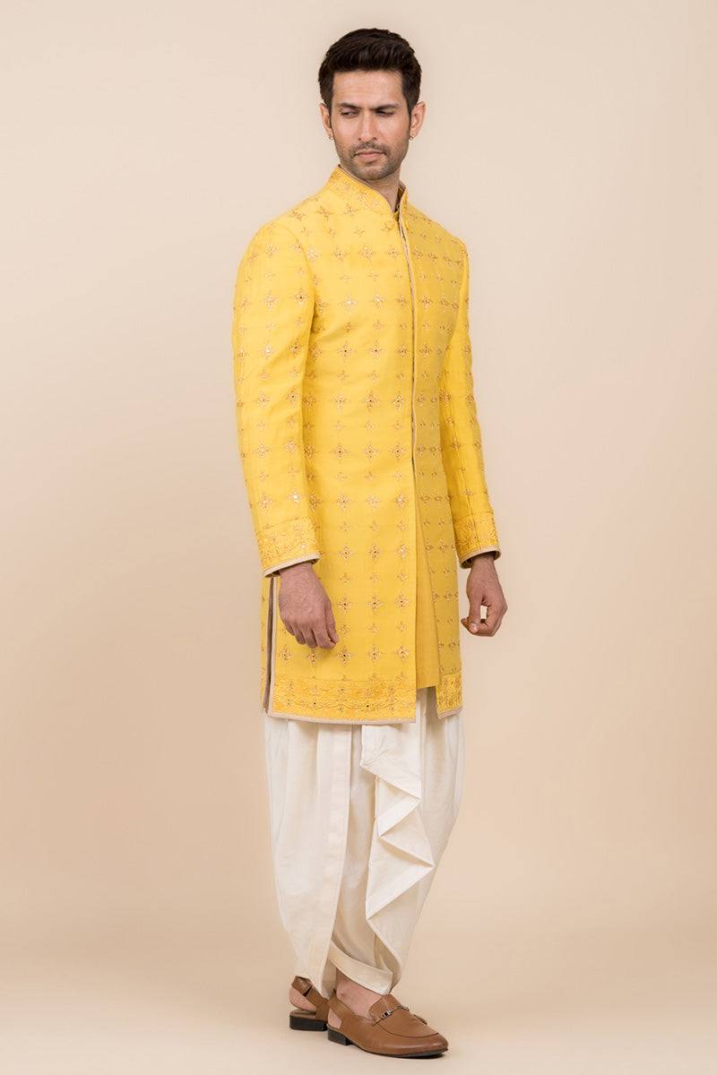 Yellow Ochre Sherwani Highlighted With Zardozi Work