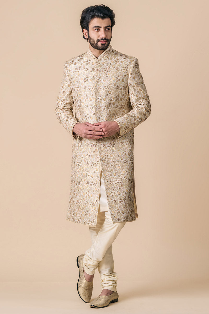 Ivory Sherwani With All Over Zardozi AND Dori Work