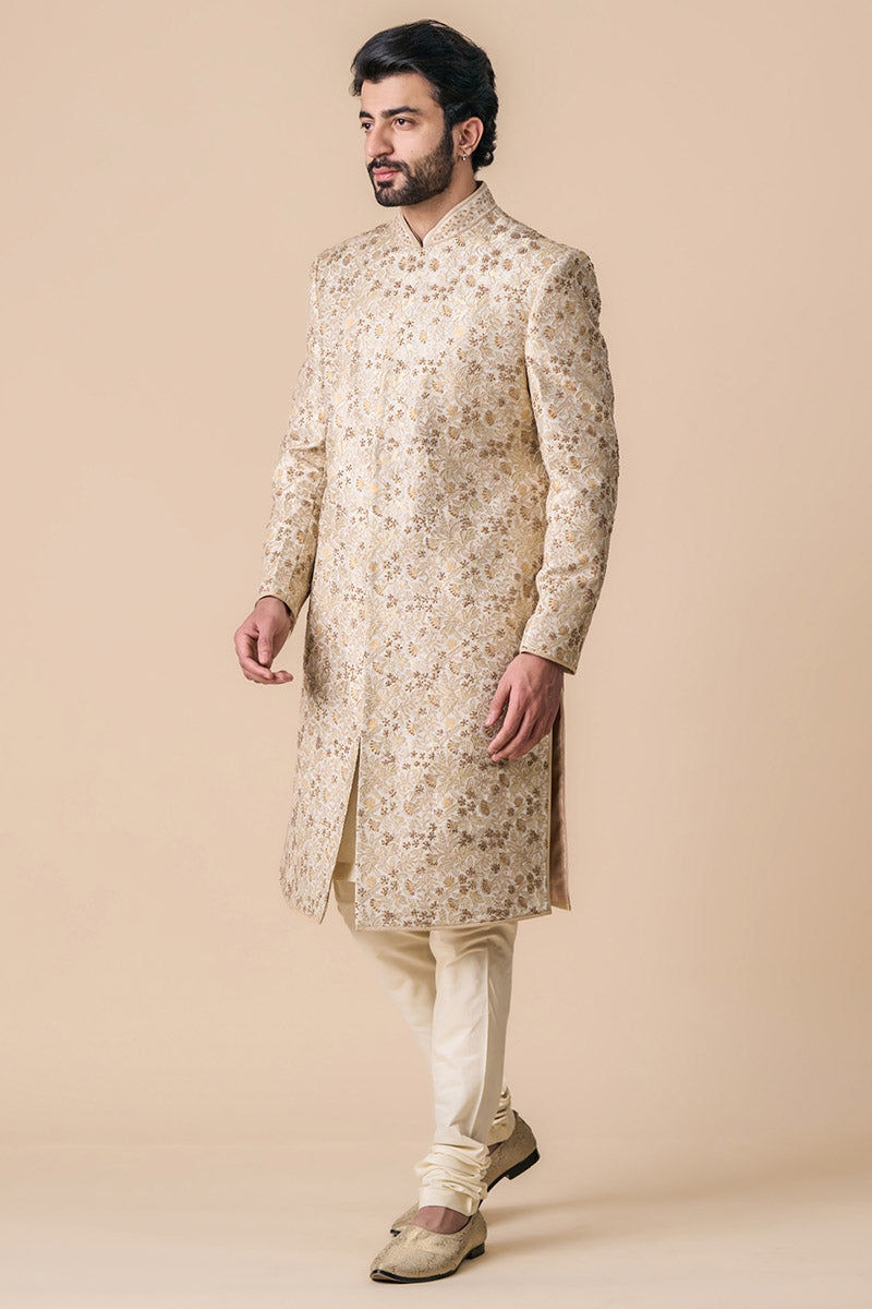 Ivory Sherwani With All Over Zardozi AND Dori Work