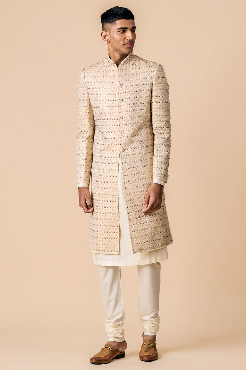 Gold All Over Floral Brocade Sherwani