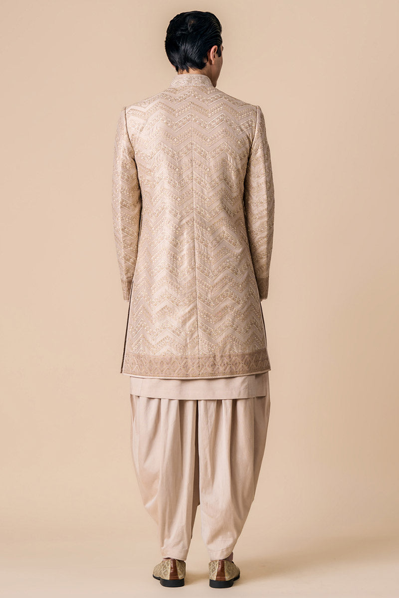 Nude All Over Embroidered Sherwani