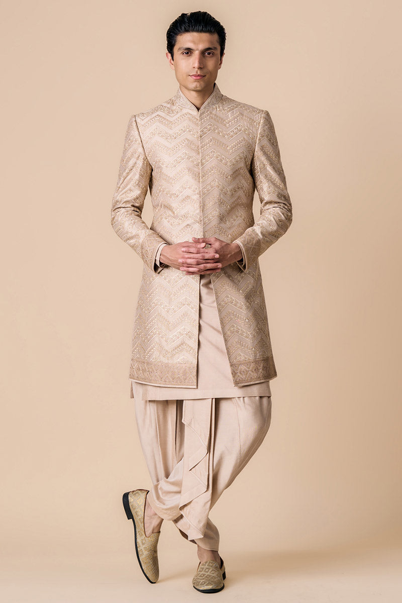 Nude All Over Embroidered Sherwani