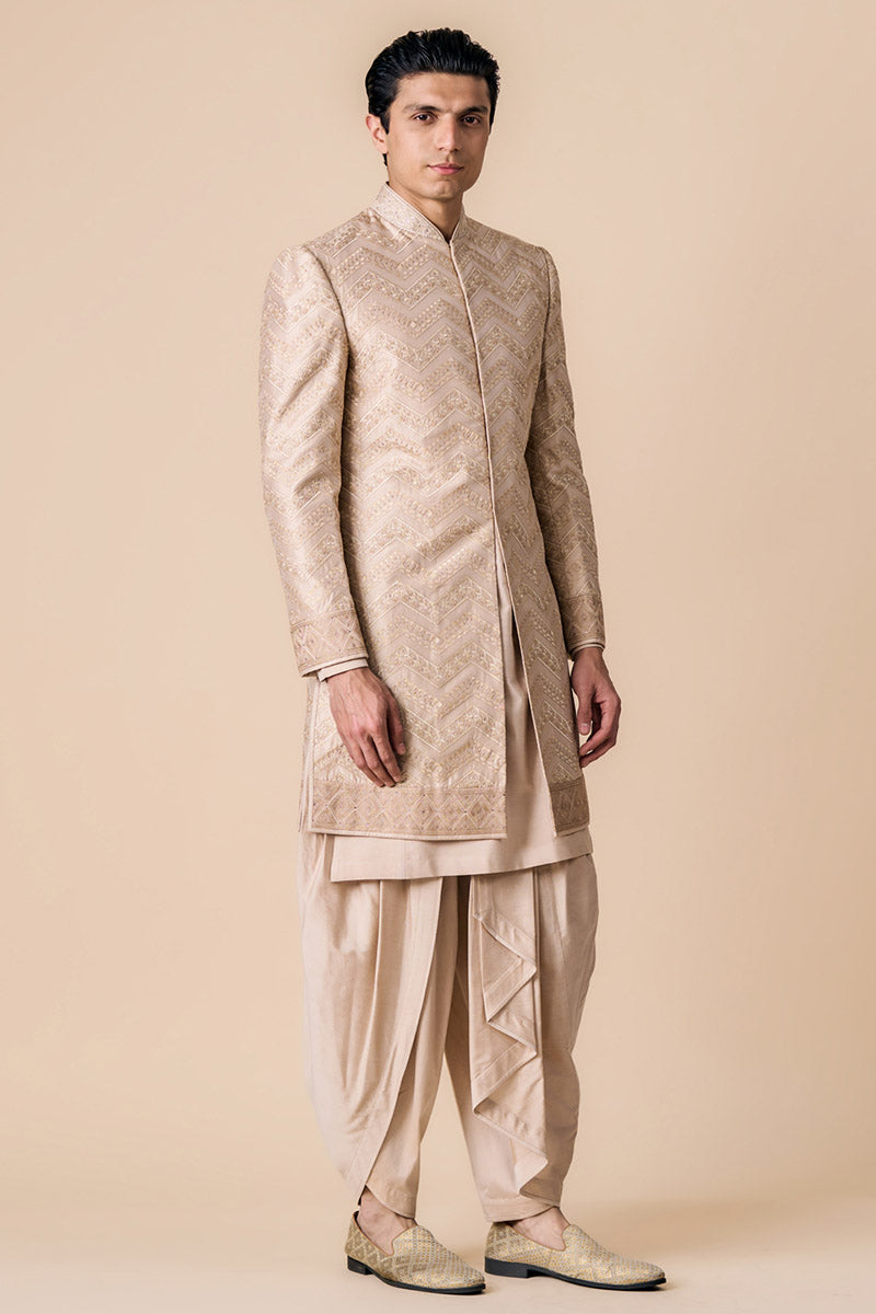 Nude All Over Embroidered Sherwani