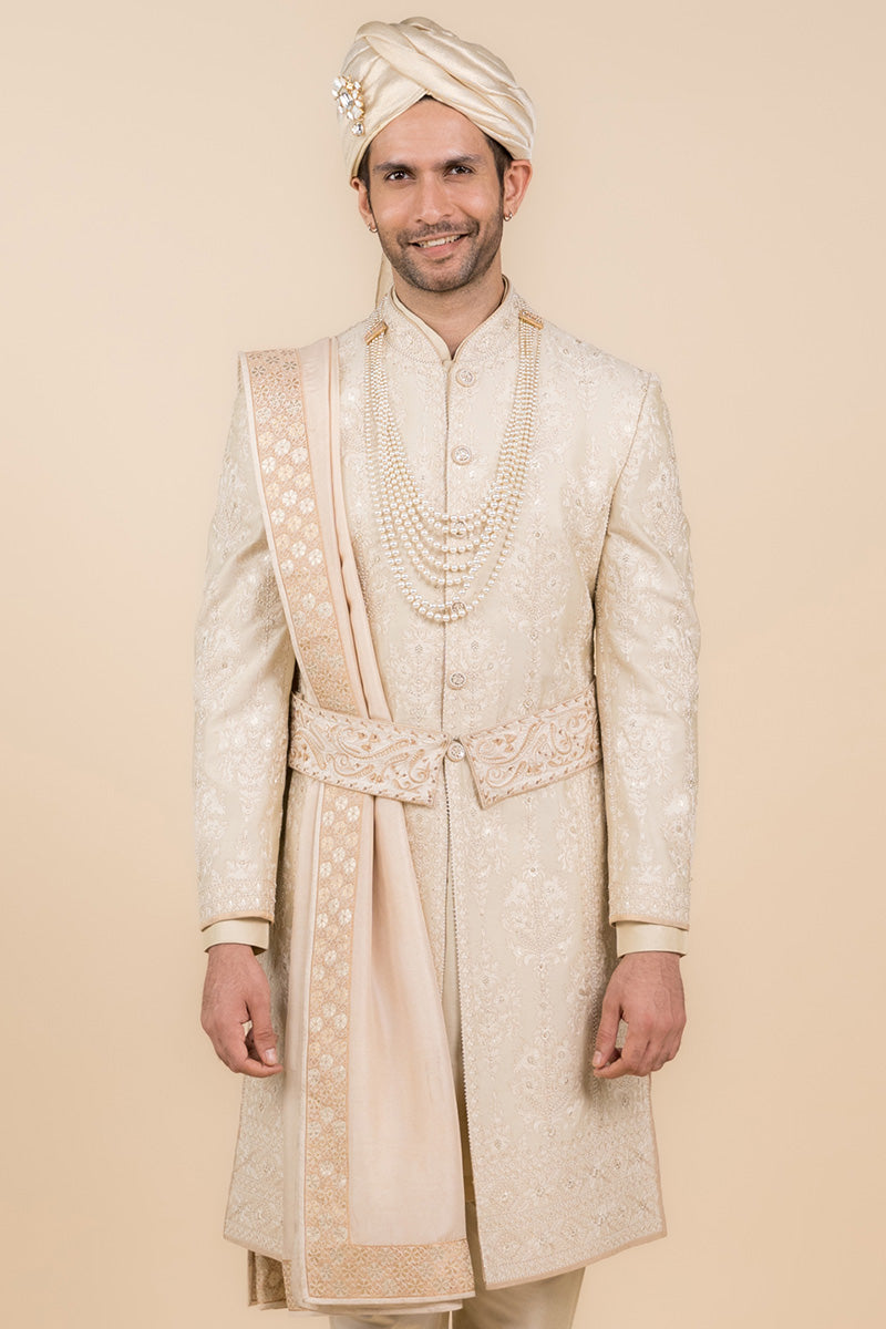 Gold Pearl Highlighted Embroidered Sherwani