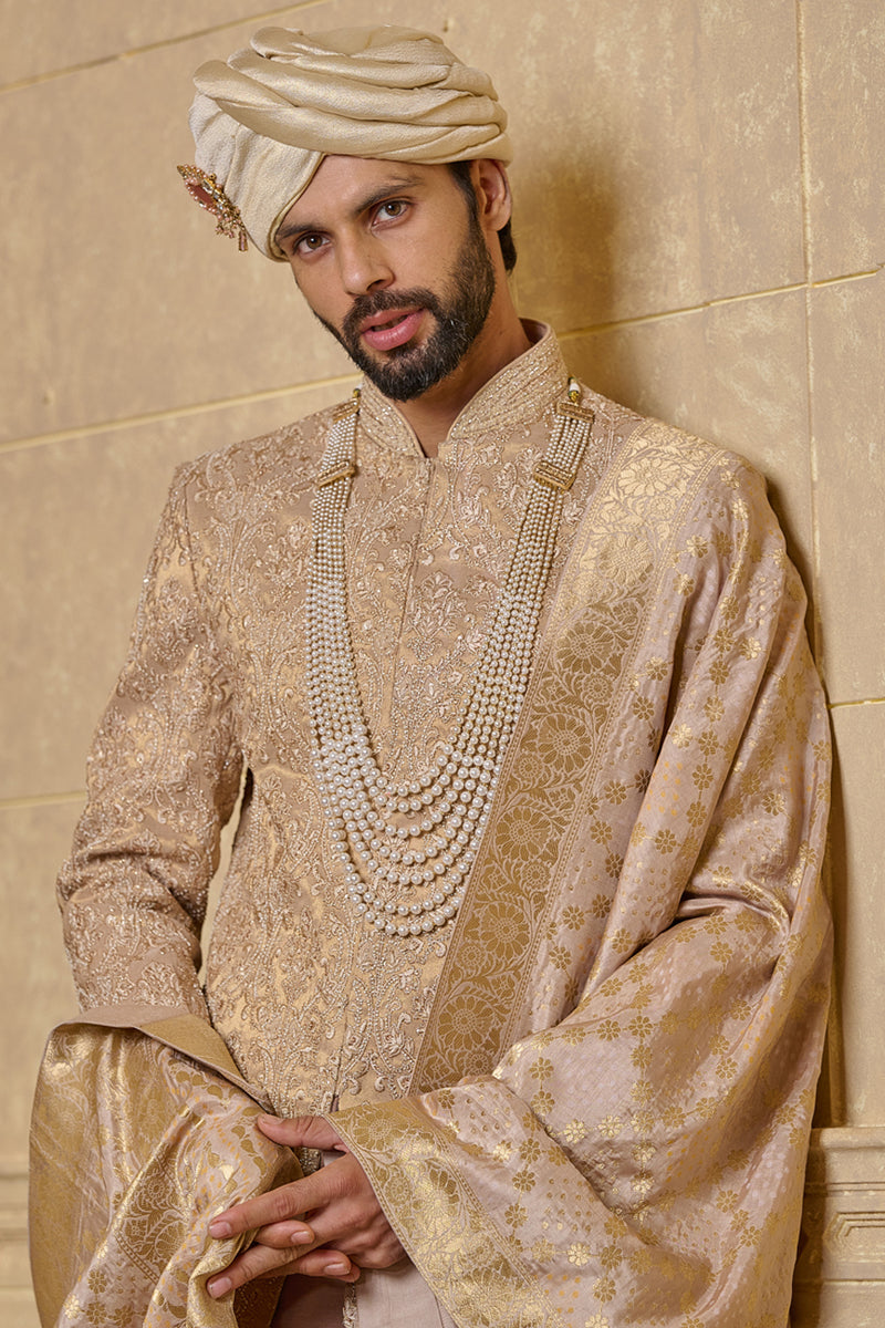 Pink Floral Embroidered Sherwani