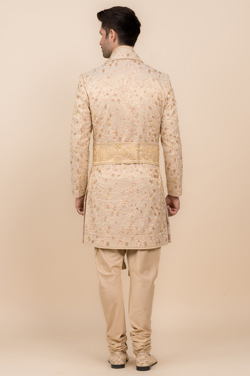 Gold All Over Embroidered Tissue Sherwani