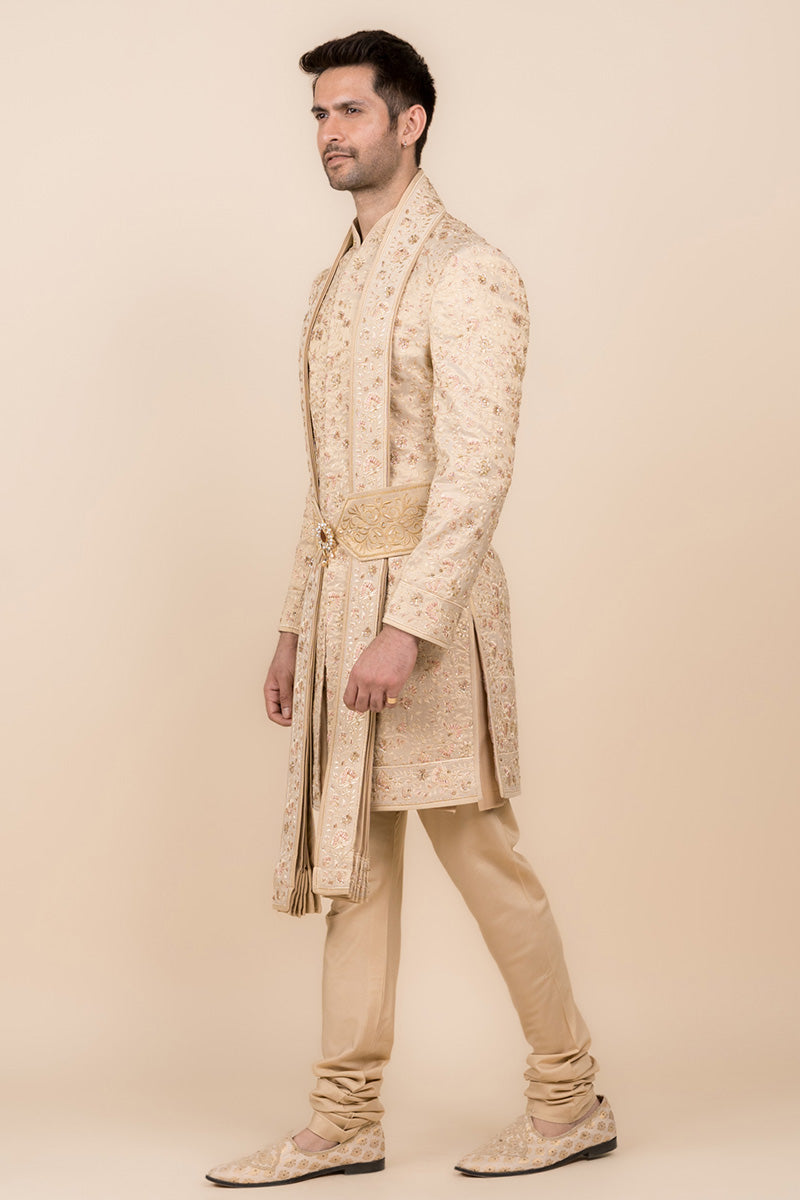 Gold All Over Embroidered Tissue Sherwani