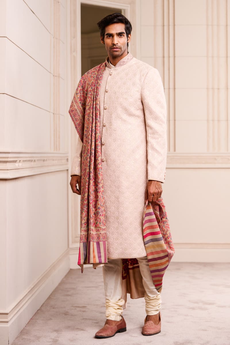 Cream All Over Embroidered Sherwani