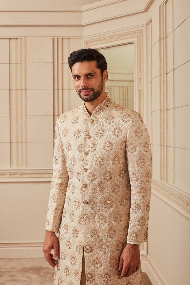 Gold Brocade Embroidered Sherwani