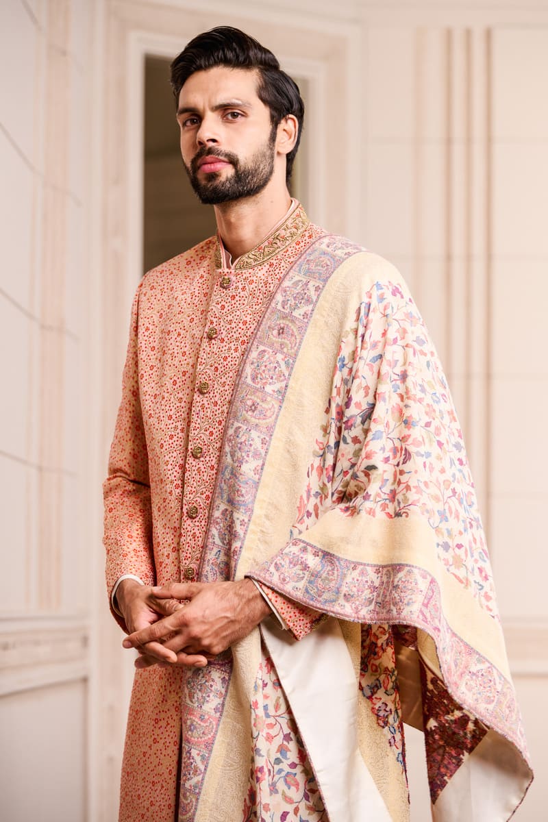 Peach Brocade Sherwani