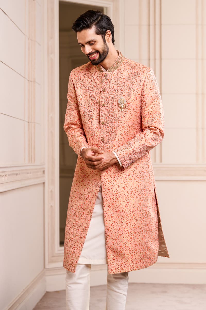 Peach Brocade Sherwani