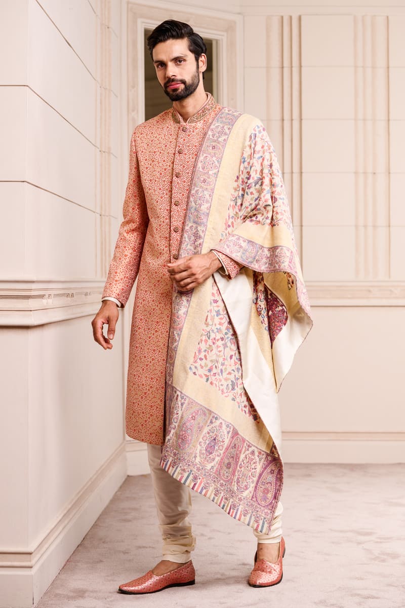 Peach Brocade Sherwani