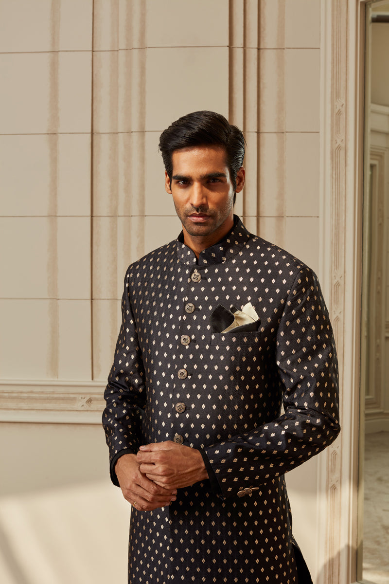 Black Tanchoi Brocade Sherwani