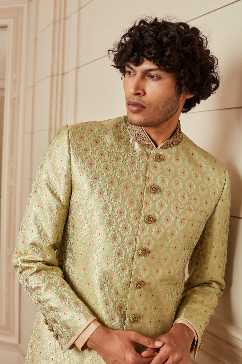 Light Green All Over Embroidered Sherwani