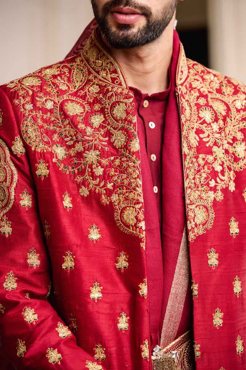 Maroon Dori And Zardozi Embroidered Sherwani