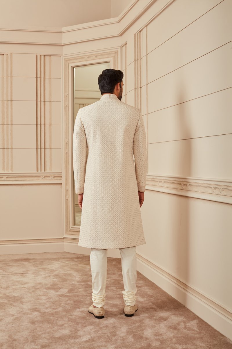 Ivory All Over Dori Embroidered Quilted Sherwani