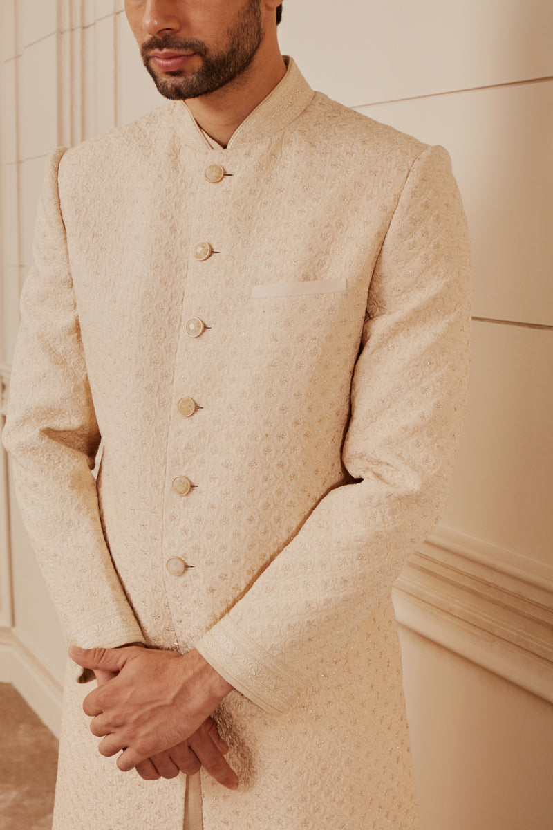 Beige Quilted Sherwani