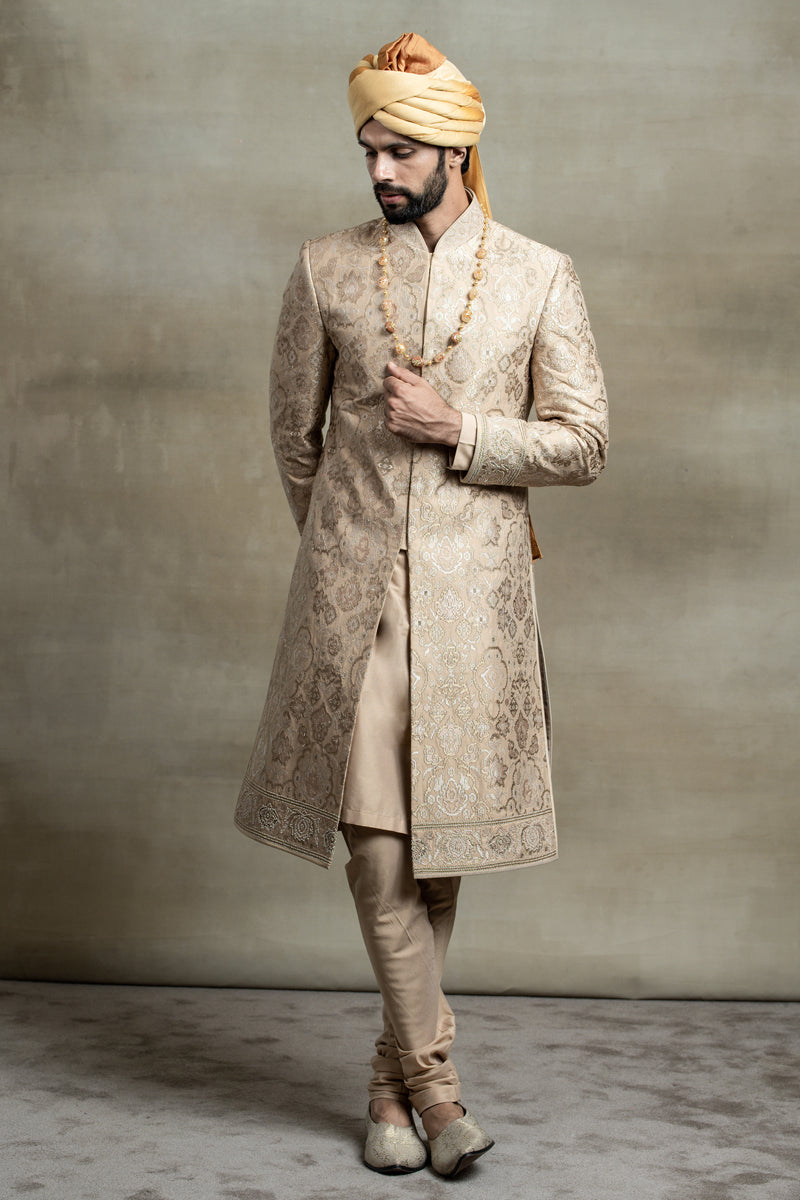 Gold All Over Embroidered Sherwani