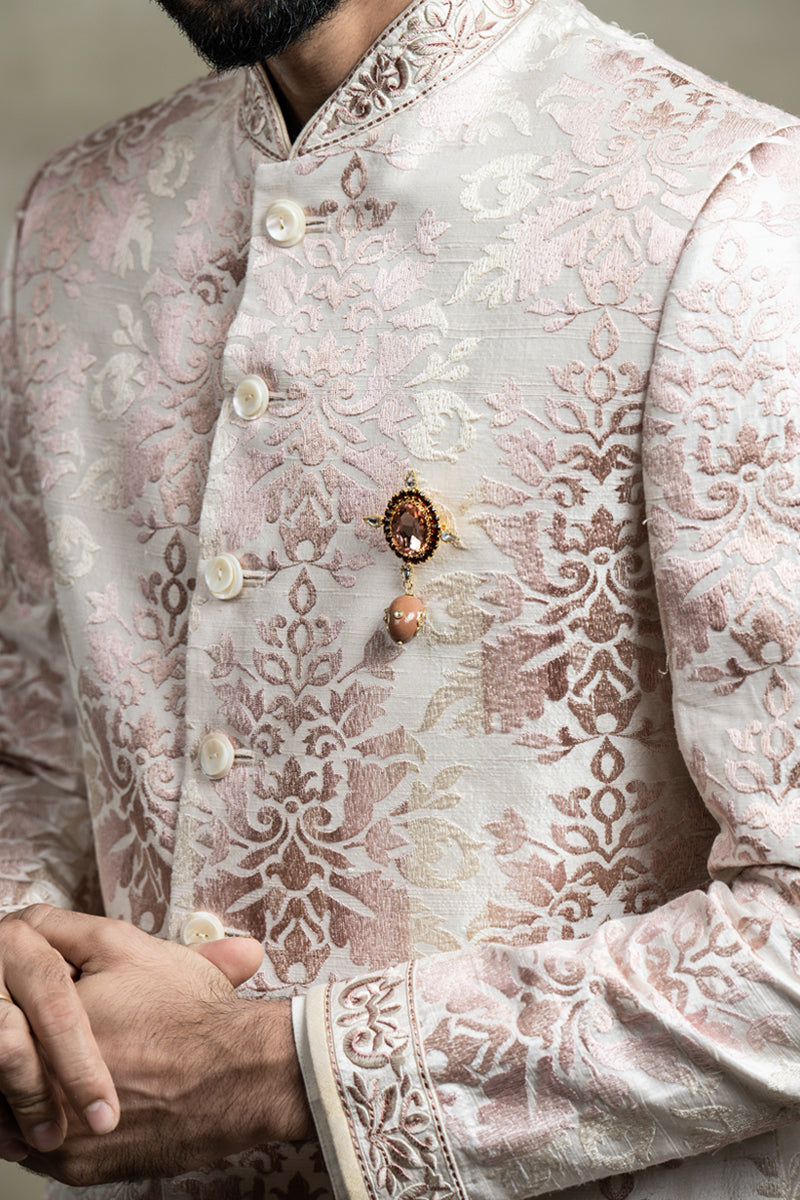 Pink Raw Silk Ombre Pattern Embroidered Sherwani