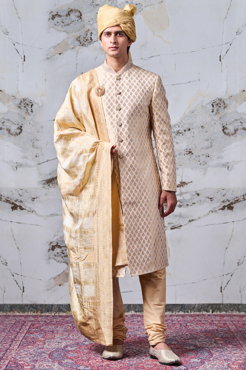 Gold Brocade Patterned Sherwani