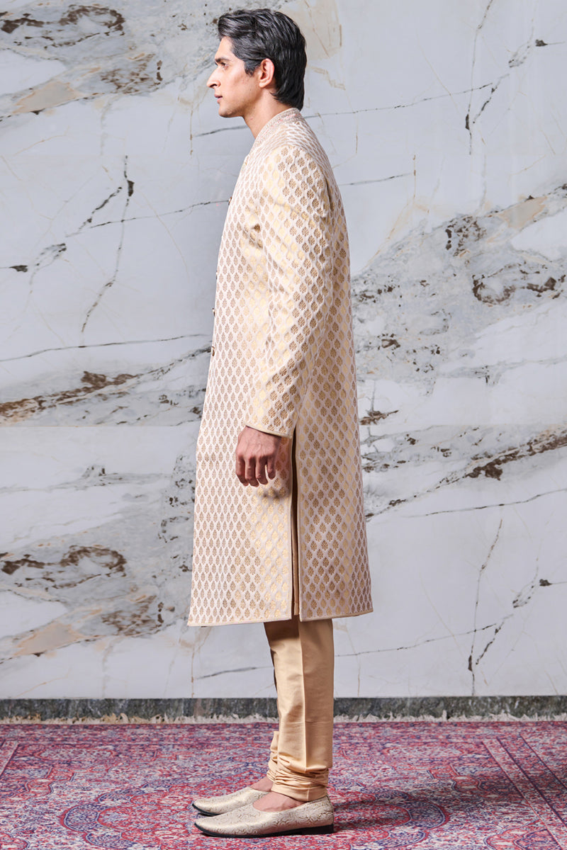 Gold Brocade Patterned Sherwani