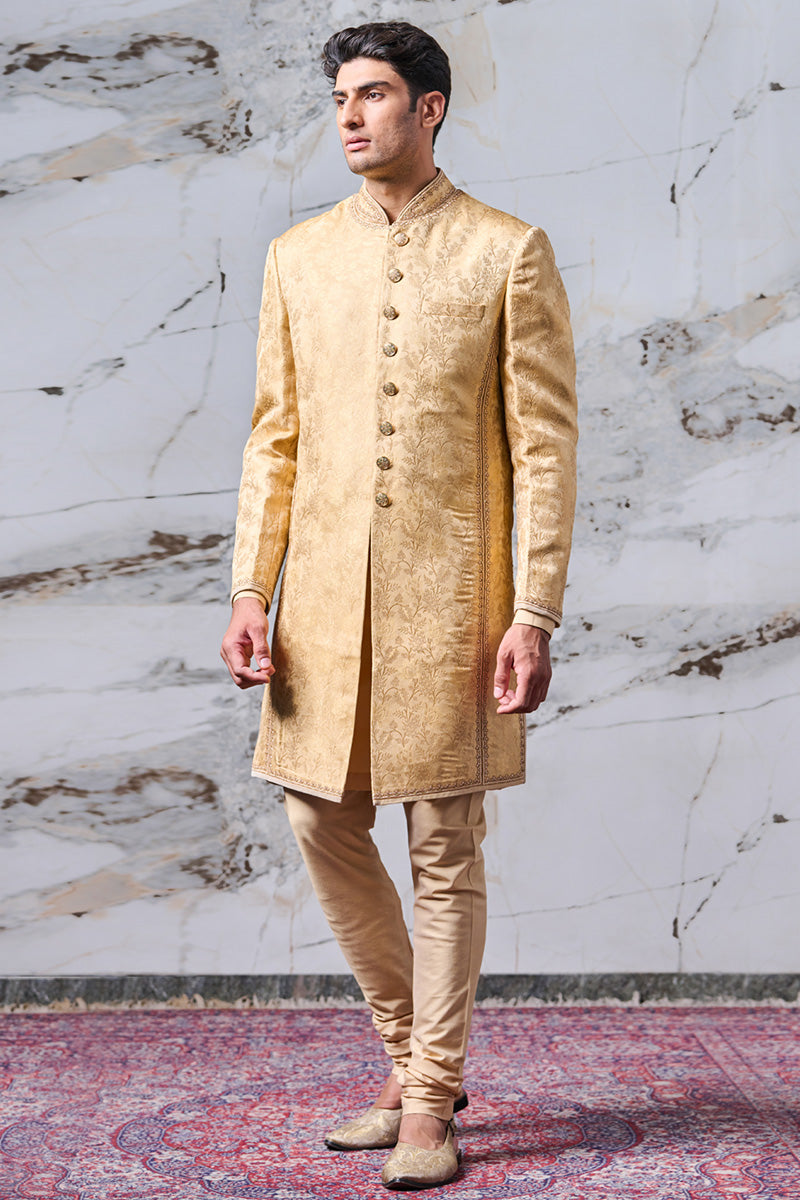 Gold All Over Java Embroidered Brocade Sherwani