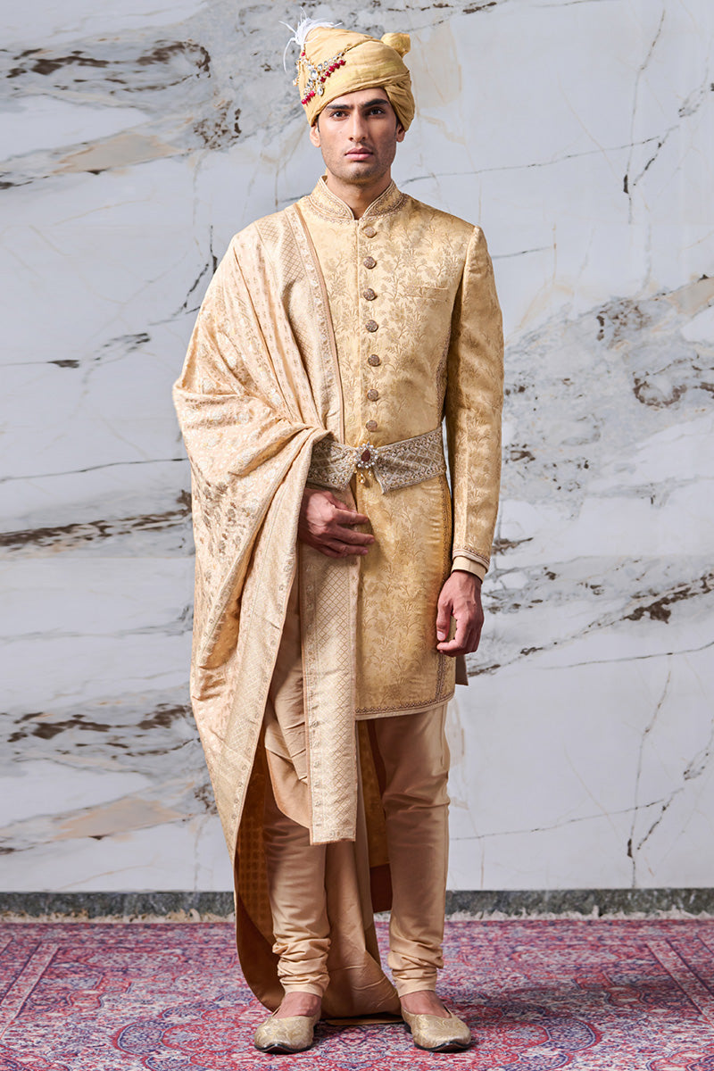 Gold All Over Java Embroidered Brocade Sherwani