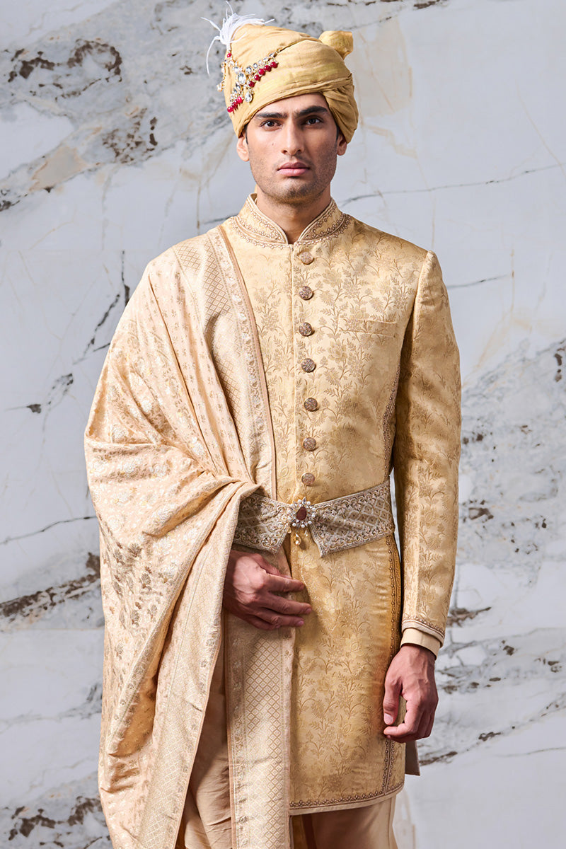 Gold All Over Java Embroidered Brocade Sherwani